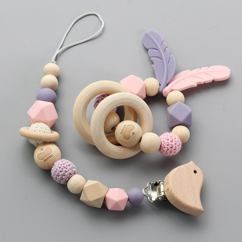 Pacifier Clip and Wooden Teether