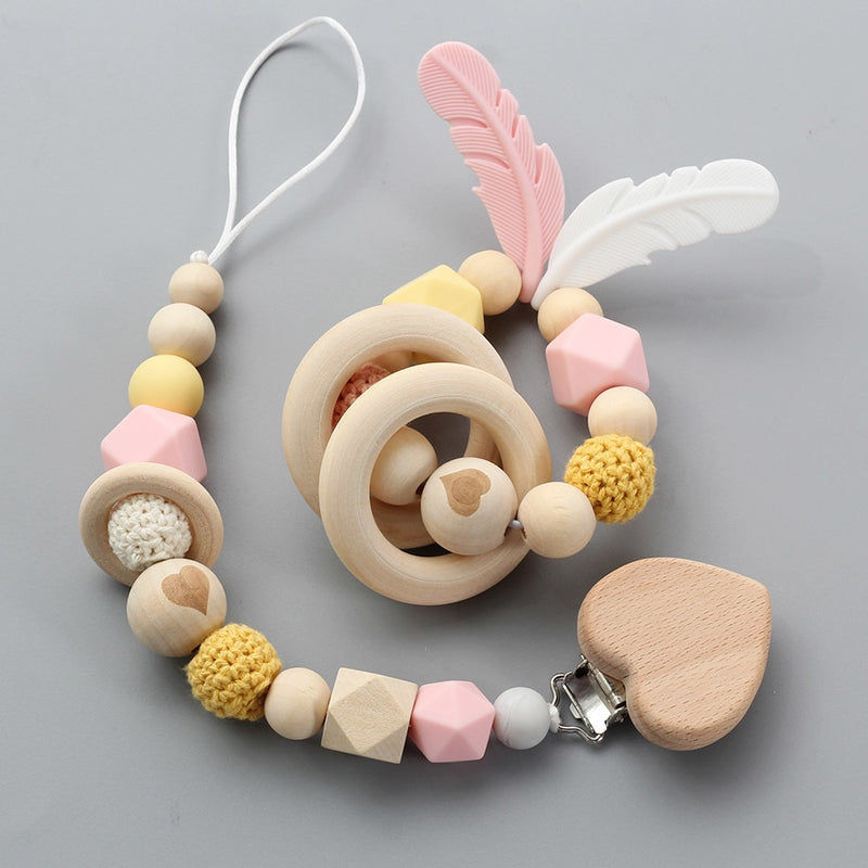 Pacifier Clip and Wooden Teether