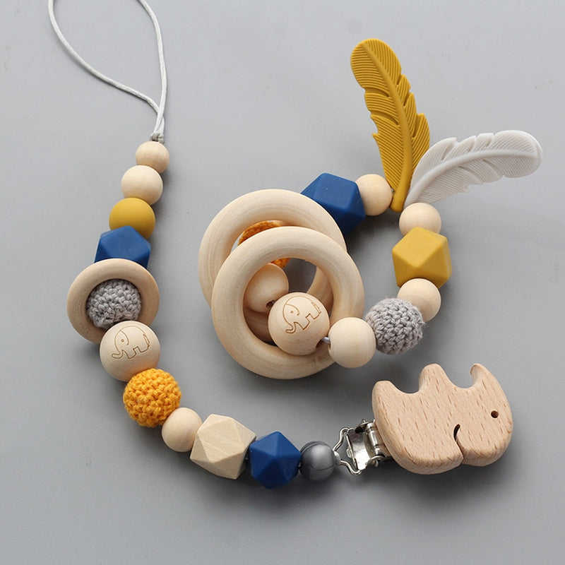 Pacifier Clip and Wooden Teether