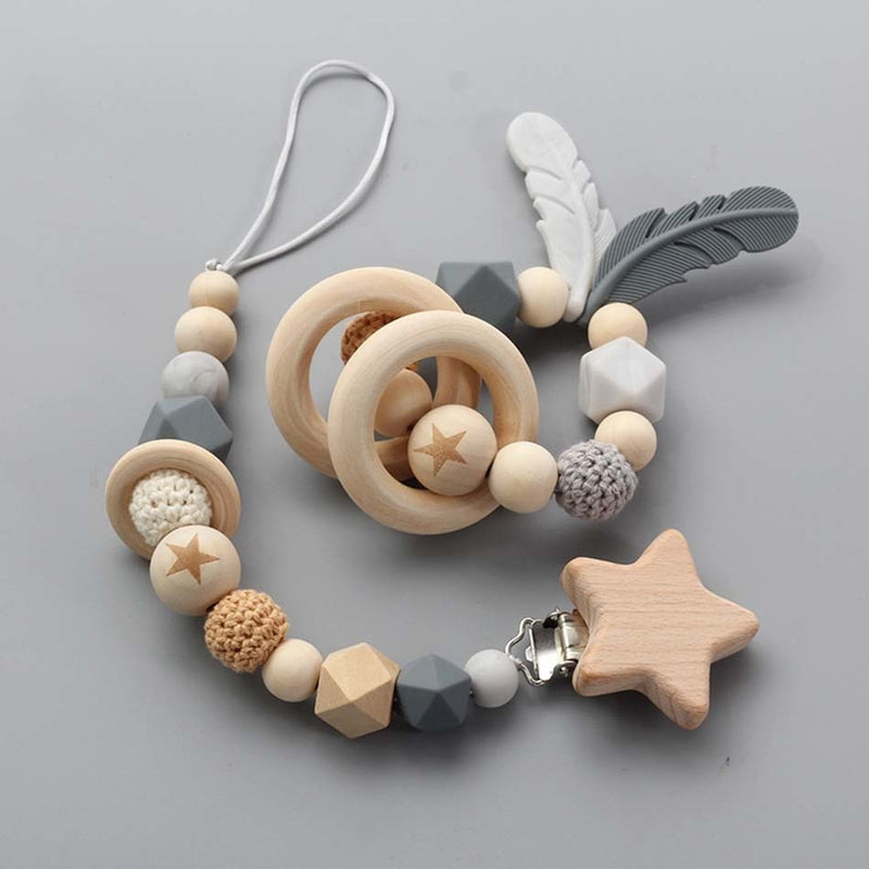 Pacifier Clip and Wooden Teether